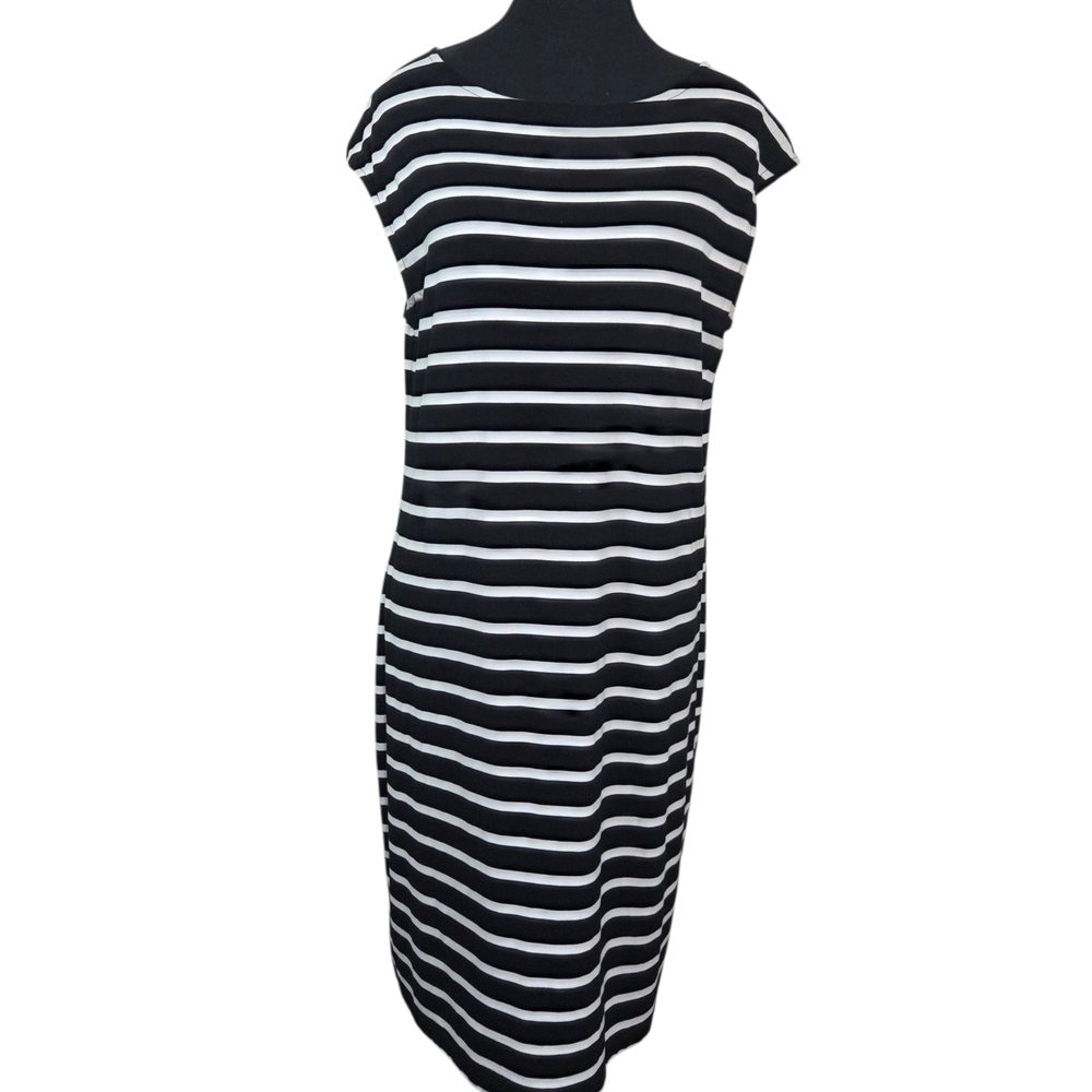 Chico's Black and White Striped  Sleeveless Midi Dress Size 2